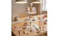 Wooden Dessert Stand Toy Rounded Edges Dessert Stand Playset Printed Details Pretend Tea Time Set for Children