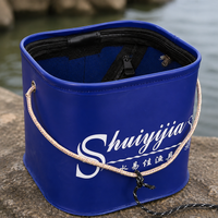 Collapsible Fishing Bucket with Rope, Waterproof PVC Coated Foldable Water Bucket for Fish Care, Portable Leakproof Cylindrical Design
