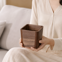 Desk Trash Bin, Stylish, Wooden, Living Room, Office, Compact, No Visible Bag, Dust Box