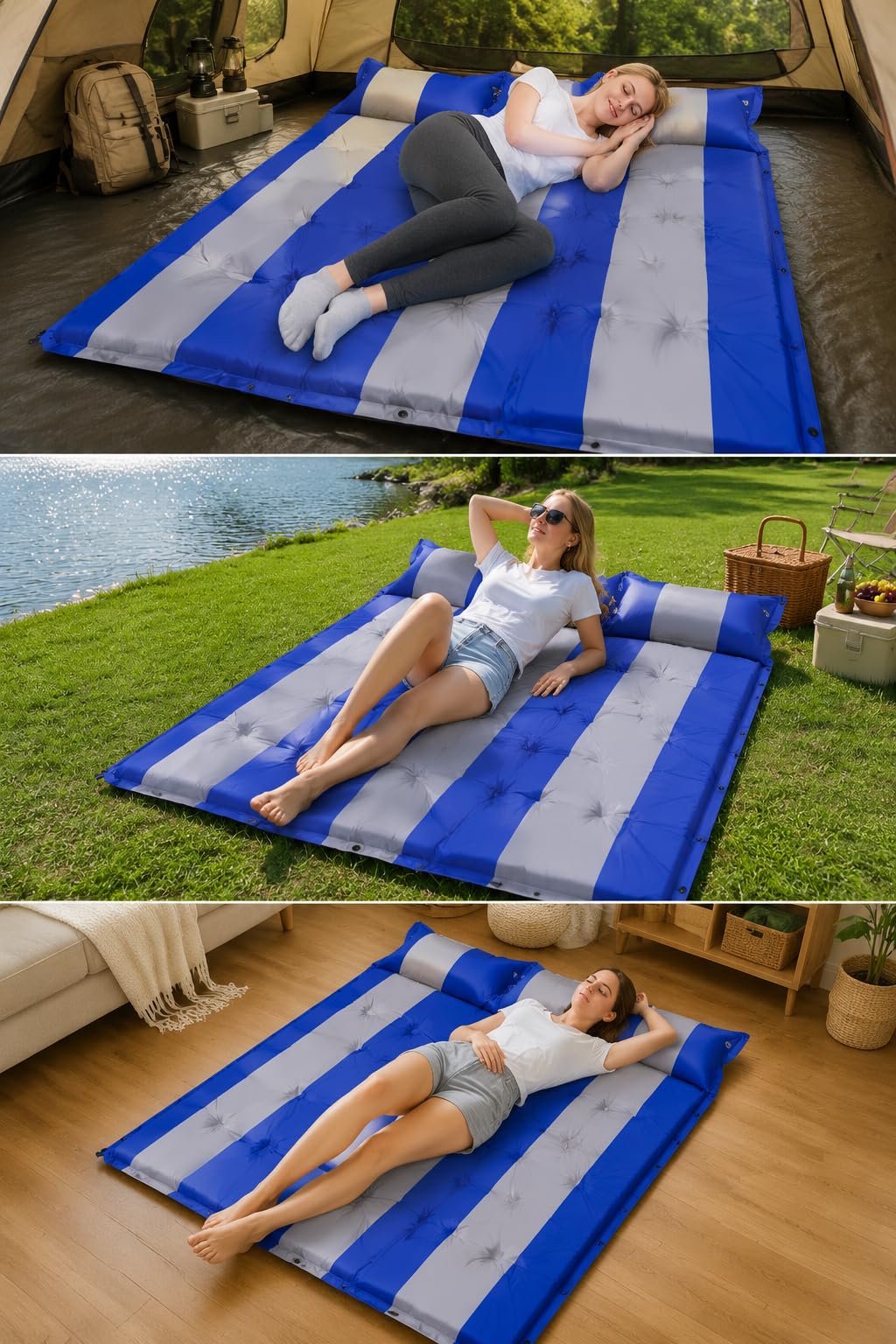 Automatic Inflatable Picnic Mat Thickened Moisture-proof Pad for 3-4 People, 5cm Thick Outdoor Camping Tent Ground Mat Lunch Break Mattress