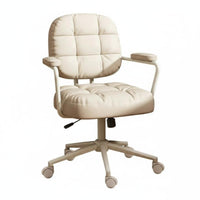 Adjustable Height Upholstered Rolling Chair Ergonomic Quilted Rolling Chair Padded Cushion Swivel Seat Skin-Friendly Textile for Women, Students, Adults, Study Room, Bedroom, Vanity, Small Apartments