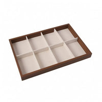 Beige Lined Walnut Jewelry Tray Slim Divided Jewelry Tray Raised Rim Household Storage Rectangular