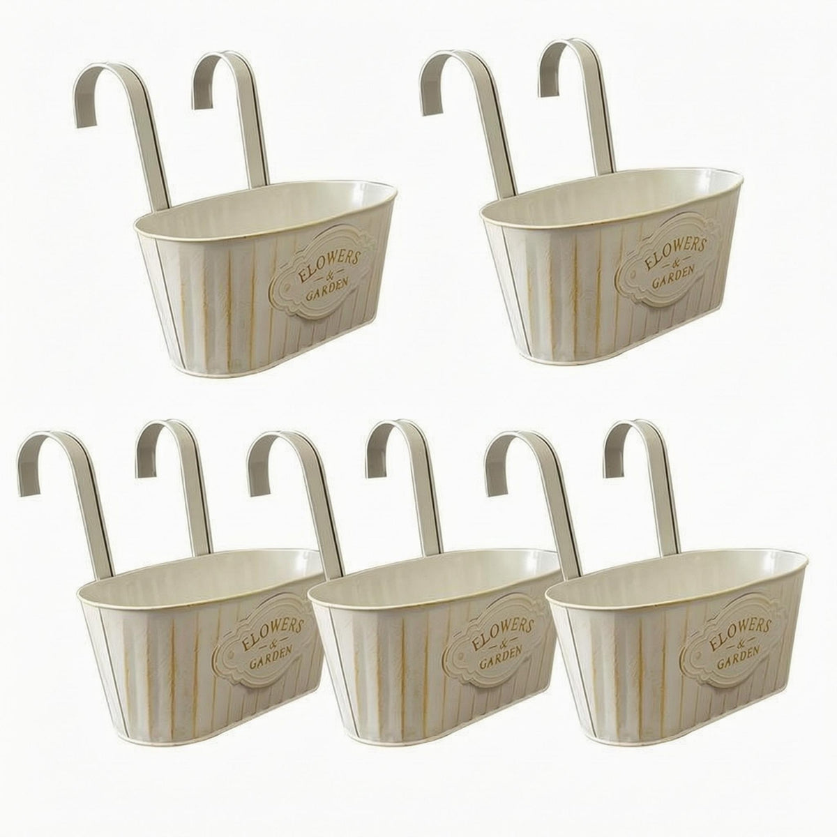 5 Pieces Weathered Finish Oval Hanging Planter Retro Metal Hanging Planter