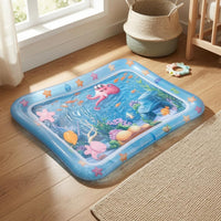 Sealed Chamber Baby Water Play Mat Raised Border Inflatable Tummy Time Water Mat Transparent Blue Underwater Print