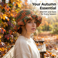 Chunky Yarn Handmade Crochet Bucket Hat for Women Winter Warm Fisherman Cap, Ladies Fashion with Wavy Ruffle Brim for Autumn