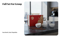 Gift Box Ceramic Bowl and Chopstick Set, Auspicious Theme, Custom Insignia, Festive Business Gift