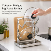 304 Stainless Steel Pot Lid Holder Countertop Kitchen Organizer for Cutting Boards and Utensils