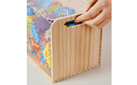 2 Pieces Natural Wood Grain Acrylic-Top Storage Box Handle Cutouts Wooden Toy Chest Rectangular Toy Storage Box Simple Design for Classroom, Home