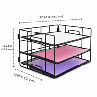 Black Metal Desktop Organiser, Foldable Desktop Organiser for Documents, 45x32x32cm Desk File Rack, Multi-Tier Office Document Holder