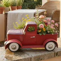 Uncovered Bed Vintage Pickup Planter Red Painted Truck-Shaped Planter for Display