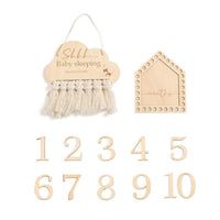 Baby Milestone Board with Numbers Wooden Nursery Hanging Sign Sleeping Reminder Plaque with Tassel Engraved puffShaped