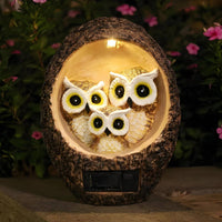 Bark-Textured Solar Tree Stump Light Warm LED Owl Stump Lamp Hollow Solar Owl Garden Light Decorative for Yard