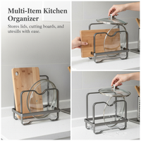 Stainless Steel Kitchen Countertop Pot Lid and Cutting Board Storage Rack