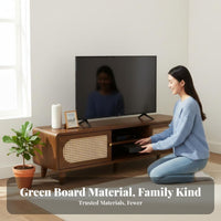 Minimalist Design Rattan Door TV Cabinet Walnut Finish Media Console Floor-Standing Living Room Furniture Spacious Storage for Small Apartment Dwellers, Homeowners, Home, Bedroom