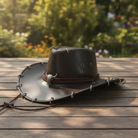 Cowboy Hat with Skull Ornament Western Cowboy Hat with Chin Cord Textured Adjustable for Men, Festivals, Costume Parties