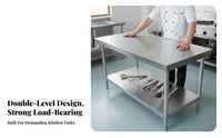 Stainless Steel Work Table Easy Assembly Commercial Kitchen Prep Table Sturdy Stainless Steel Workbench for Home Cooks, Homeowners, Warehouse, Garage