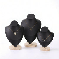 3 Pieces Suede-Covered Necklace Display Bust Countertop Jewelry Display with Wooden Base Elegant Necklace Bust Stand Sturdy for Photographers