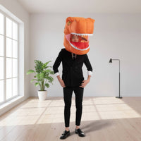 Tyrannosaurus Rex Head Headpiece See-Through Window Inflatable Dinosaur Head Cover Funny Party Supply for Kids, Adults, Halloween, Parties