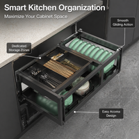 Under Sink Organiser, Kitchen Pull Out Organiser, Space Aluminum Pull Out Drawers for Cabinets, Single Layer Drawer Type for Cleaning Supplies