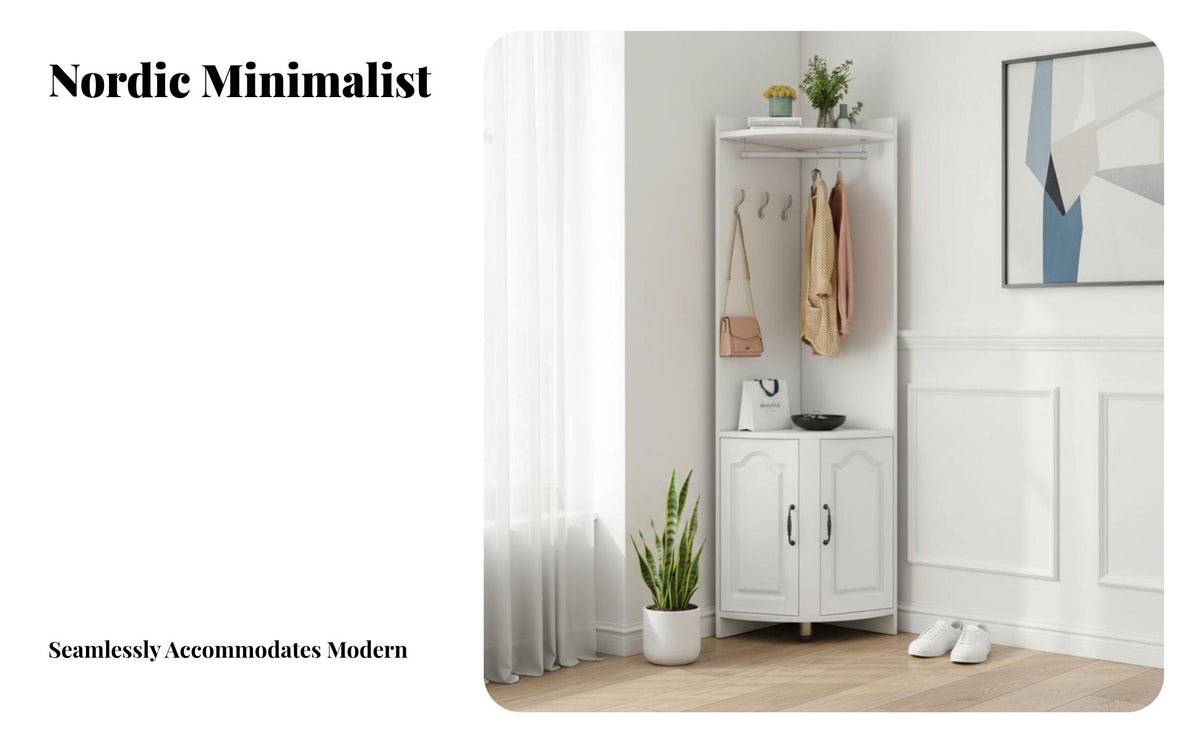 Multi-Functional Corner Coat Stand Floor-Standing Entryway Organizer Multifunctional Household Storage complimentarystanding for Apartment Dwellers, Homeowners, Families, Hallway, Bedroom, Living Room, Mudroom