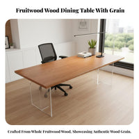 Floating Wood Slab Table Transparent Legs Dining Surface Modern Aesthetic Home Furnishing for Homeowners, Remote Workers, Living Room, Open-Plan Space