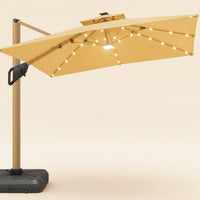 Cantilever Umbrella with Wheeled Water-Filled Foundation-Filled Square Cantilever Umbrella Tiltable for Homeowners, Garden, Terrace, Balcony