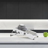 Multifunction Stainless Steel Mandoline Cutter Adjustable Vegetable Cutter with Safety Pusher Foldable Manual Vegetable Cutter Compact for Home Cooks, Meal Prep, Kitchen Countertop