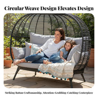 Woven Design Wicker Oval-Shaped Chair Waterproof Freestanding Oval-Shaped Lounger Outdoor Furniture Weather-Resistant for Children, Homeowners, Book Lovers, Garden, Patio, Balcony, Backyard