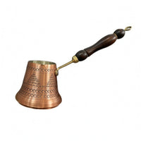 Wooden Handle Turkish Coffee Pot Decorative Pattern Copper Cezve Tinned Tin-Plated Copper Coffee Pot Hanging Loop