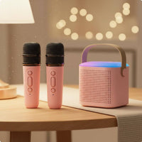 Subwoofer Bass Portable Karaoke Machine Rechargeable Bluetooth Speaker Audio Input Device Set Long Battery Life Mini Karaoke Machine with 2 Wireless Microphones High-Fidelity Sound Quality for Family