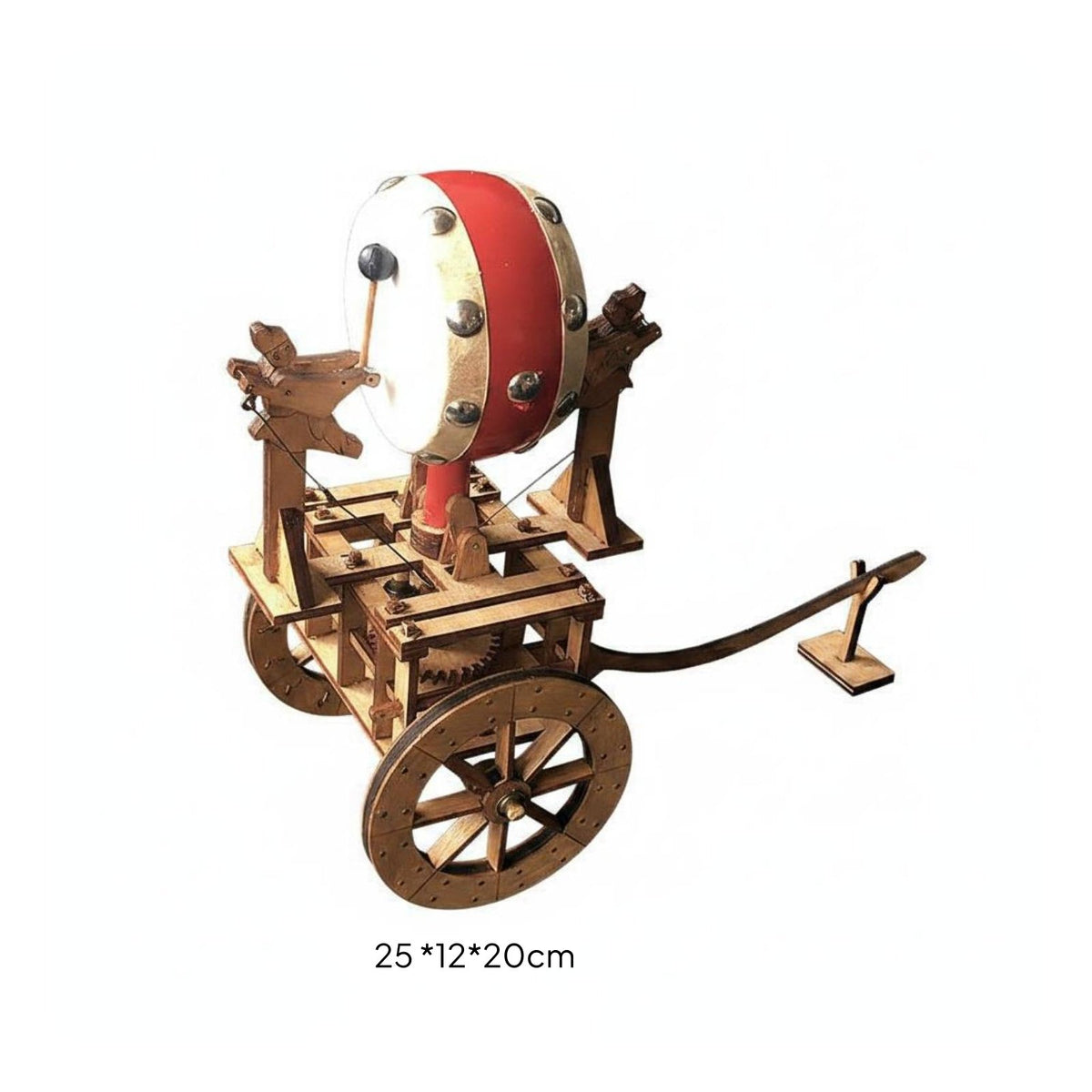 Great Gift Ancient Chinese Drum Cart Model Stress Relief Wooden Odometer Cart Kit Historical Reproduction Educational Toy for Hobbyists