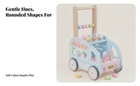 Pastel Blue and Pink Ice Cream Cart Stroller Pretend Play Ice Cream Cart Toy Decorative Cutouts Wooden Baby Stroller Bead Accents