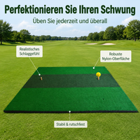 Golf Mat 1.5x1.5m, Portable Golf Practice Mat for Indoor and Outdoor Use, Non-Slip Golf Hitting Mat with Rubber Base, Nylon Grass