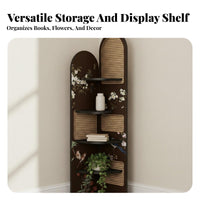 Retro Design Corner Bookshelf Space-Saving Corner Shelf Unit Exposed Shelves Vintage Display Rack Multi-Purpose for Office Workers, Apartment Dwellers, Homeowners, Living Room, Study, Bedroom