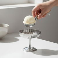 Stemmed Dessert Bowl Polished Stainless Steel Bowl with Pedestal Shatterproof Fluted Dessert Dish for Hosts, Cafes, Home Entertaining, Dinner Parties