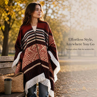 Ethnic Style Tassel Poncho Shawl for Travel and Warmth