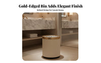 Gold Border Trash Bin Wide Mouth Accessible Ing Round Striped Trash Can Double Tier Waste Bin Easy to Clean Lidless Garbage Can