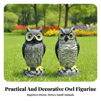 2 Pieces Feather-Textured Decorative Owl Ornament Set Stone-Look Base Plastic Owl Figurine Detailed Craft Home Decoration Collectible for Display
