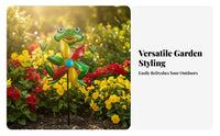 Frog Metal Rotator Flower-Shaped Blade Metal Frog Rotator Animal Kinetic Rotator Round Eyes Outdoor Decor Pointed Base