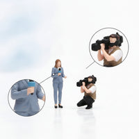 2 Pieces Reporters and Cameraman Figure Set Authentic Reporters Figure Compact 1/64 Scale Figures for Hobbyists
