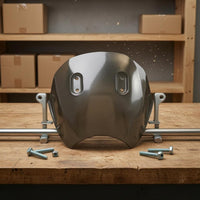Vintage Style Motorcycle Front Windscreen Glossy Finish Round Windshield Glass Plate Preformed Slots Curved Glass Guard