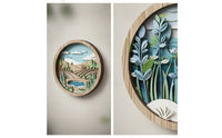 5 Pieces Plaques with Landscape Artwork Layered Wooden Wall Plaques Flat Wooded Landscape Art for Living Room, Bedroom, Office