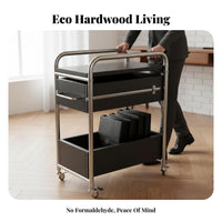 Space-Saving 2-Tier Rolling Trolley mid-centuryvintage and design 2-Tier Rolling Stand Multi-Functional End Table adjustable for Apartment Dwellers, Design aficionados, Living Room, Bedroom, Kitchen, Bathroom
