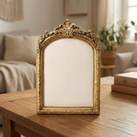 Jewelry Display Frame Gold-Finished Jewelry Display with Fabric Panel Ornate Necklace Holder with Hooks for Craft Fairs
