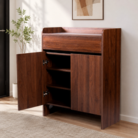 Shoe Box, Shoe Cabinet, Wooden Getabox, With Legs, Black Walnut, Entryway Storage, No Assembly Required, Minimalist