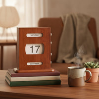 Vintage-Style Perpetual Calendar with Knobs Self-Standing Wooden Perpetual Calendar Decorative Reusable for Professionals, Students, Home Office, Study