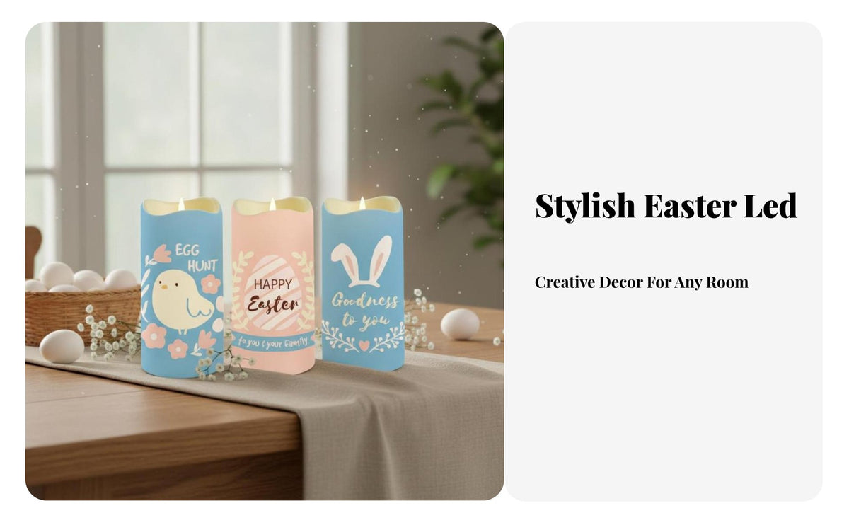 3 Pieces Easter Decorative Candles Easter LED Candle Set Selectable LED Pillar Candle Set for Mantelpiece, Living Room