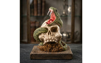 Hand-Painted Serpent Skull Sculpture Detailed Skull Sculpture Gothic Snake Statue Decorative for Collectors, Halloween Decor, Horror-Themed Rooms