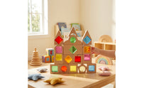 Wooden Building Toy with Acrylic Inserts Stackable Sensory Blocks with Colored Openings Burr Geometric Blocks for Kids, Playroom