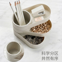 Creative Rotating Pen Holder Organizer for Desk, Multi-Layer Stationery Storage with Compartments, Nordic Style